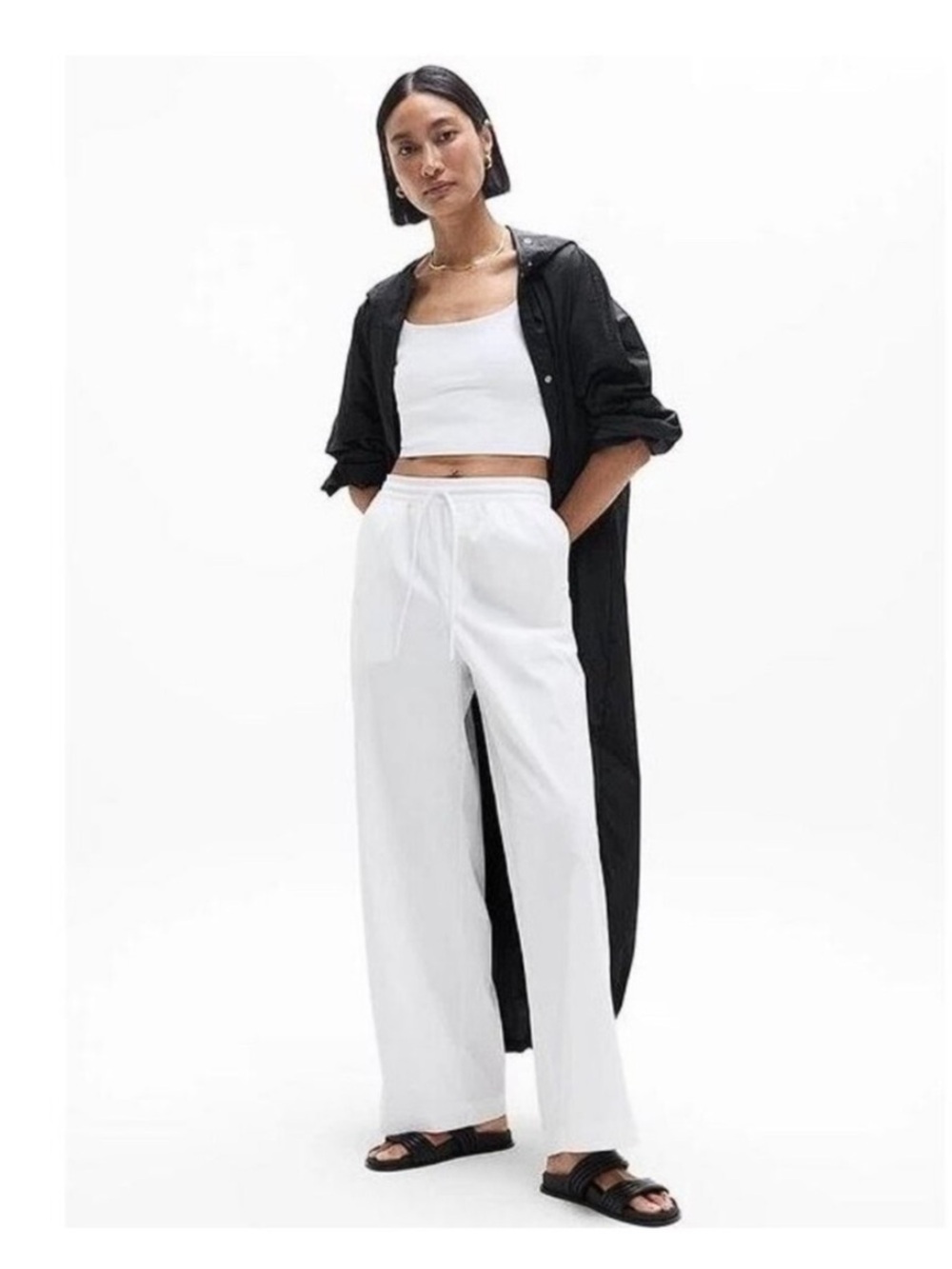 Athleta Drift Poplin Wide-Leg Drawstring Pants in White